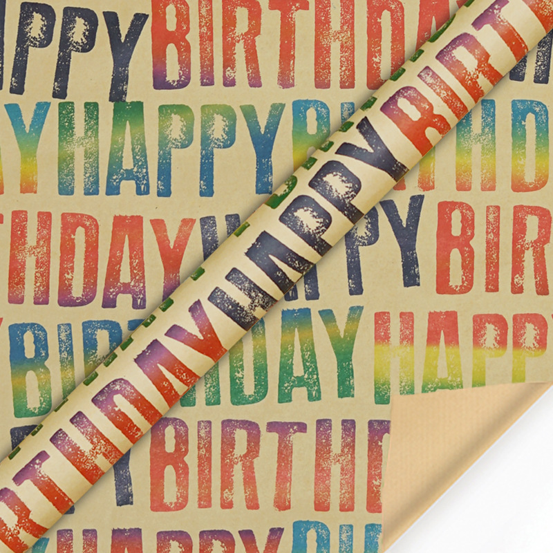 Transfronterizo nuevo feliz cumpleaños papel de embalaje de papel Kraft lindo libro de dibujos animados papel de regalo en stock al por mayor
