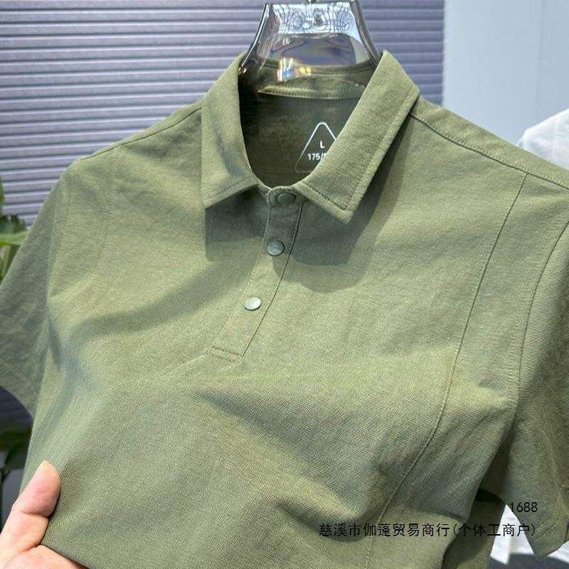 Men's linen polo shirt, 2026 summer new style, casual youthful loose-fitting short-sleeved top.