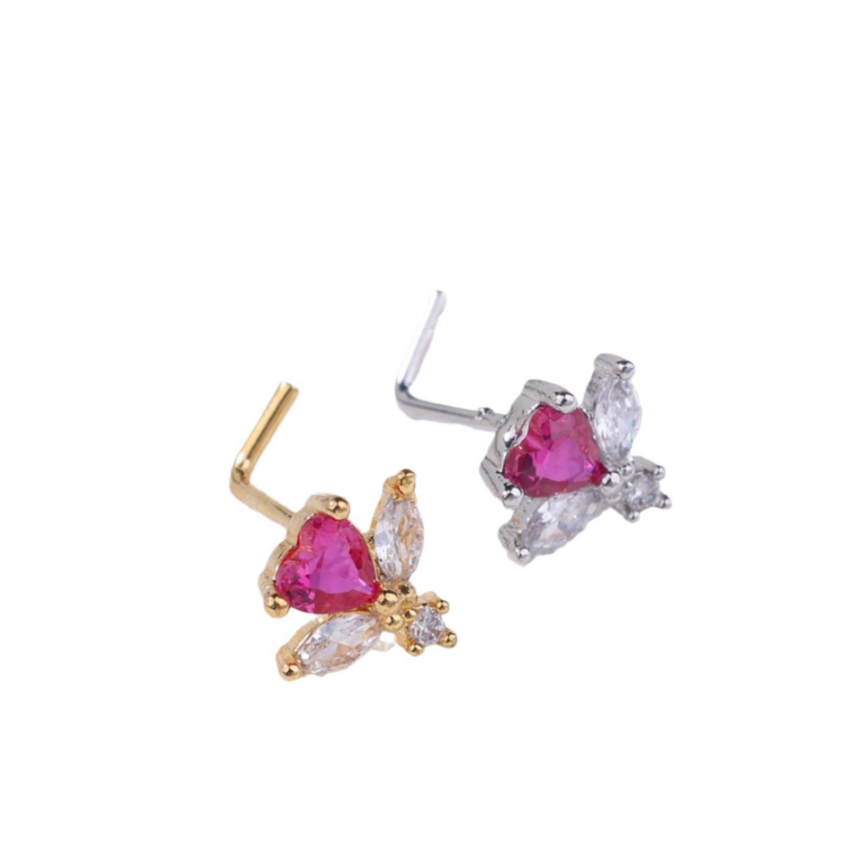 Inlay Design 1 Piece Nose Rings & Studs Vacation Simple Style Heart Shape Flower Copper Inlay Zircon Nose Rings & Studs Nose Pin