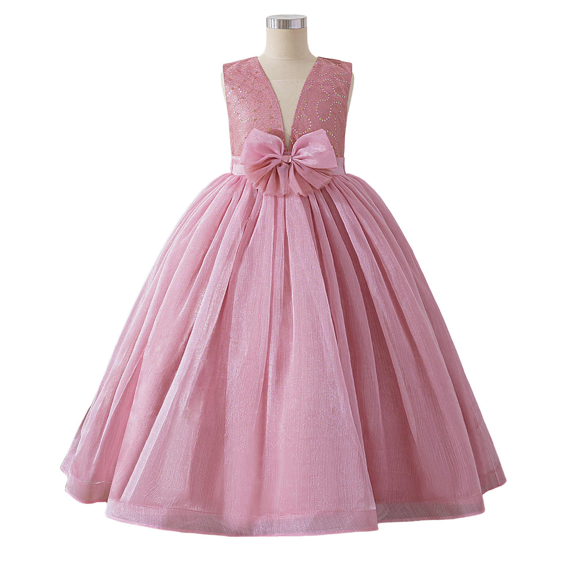Nuevo vestido de princesa para niñas, falda de tutú de malla de viento dulce, vestido de lentejuelas con cuello en V profundo, vestido de fiesta de cumpleaños, vestido de noche