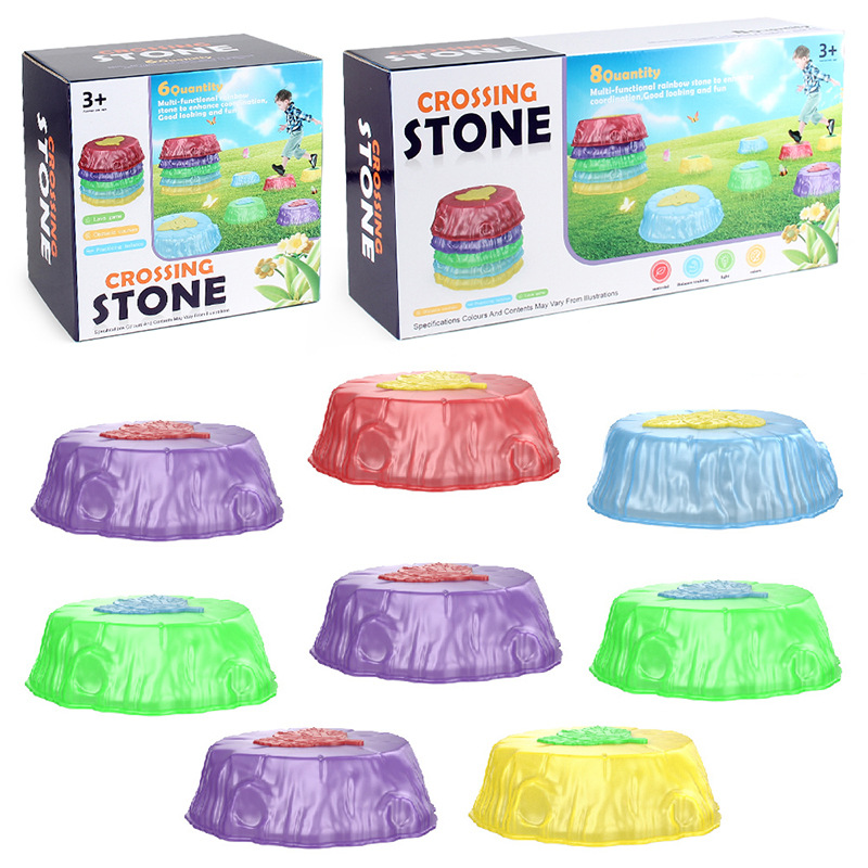Entrenamiento sensorial infantil antideslizante entrenamiento sensorial arco iris cruzar el río piedra equilibrio pisotear puente piedra juguetes deportivos transfronterizos