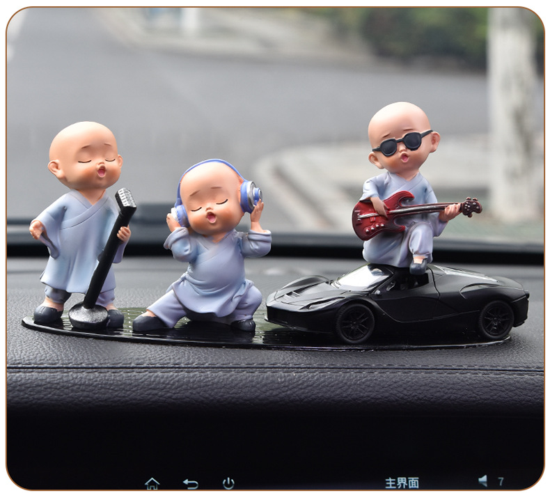 Car Ornaments Car Creative Internet Red Band Little Monk Car Cute Resin Little Monk Decoration Supplies
