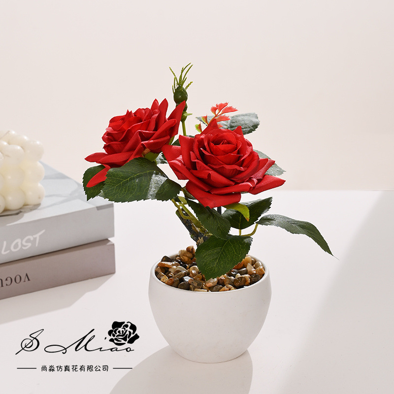 Pequeñas plantas bonsái de rosas, suministradas directamente por el fabricante, plantas artificiales para decoración de interiores, flores falsas, envío directo en una sola pieza, plantas en maceta simuladas. image 3