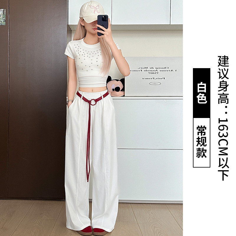 韩系慵懒感弯刀阔腿裤女2025夏季新款简约压褶遮肚休闲百搭气球裤|undefined