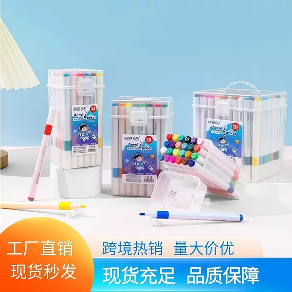 Easy-To-Wash, Barrel-Packed, Fine-Tip Acrylic Marker Pens for Students, Art Water-Based Ink Colored Pens with Transparent Barrel That Do Not Bleed through Paper