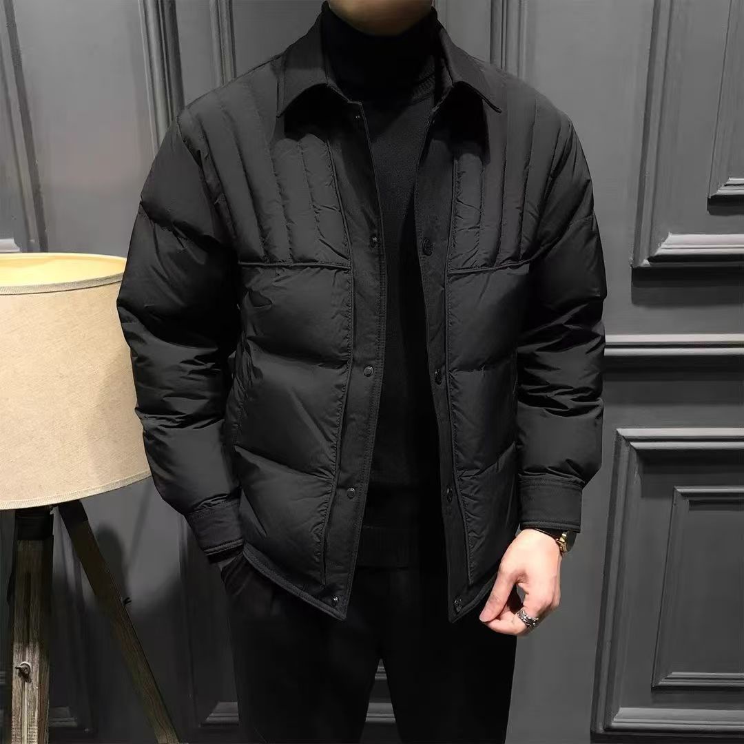 Men's Korean Style Lapel 50 Velvet down Jacket Winter Windproof and Warm Business Fleece-Lined Thickeneded Duck down Jacket