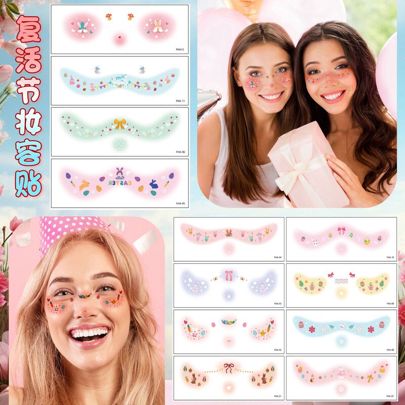 Cross-border New Color Easter Face Tattoo Cartoon Cute Easter Egg Rabbit Party Event Temporary Sticker Cross-border New Color Easter Face Tattoo Cartoon Cute Easter Egg Rabbit Party Event Temporary Sticker