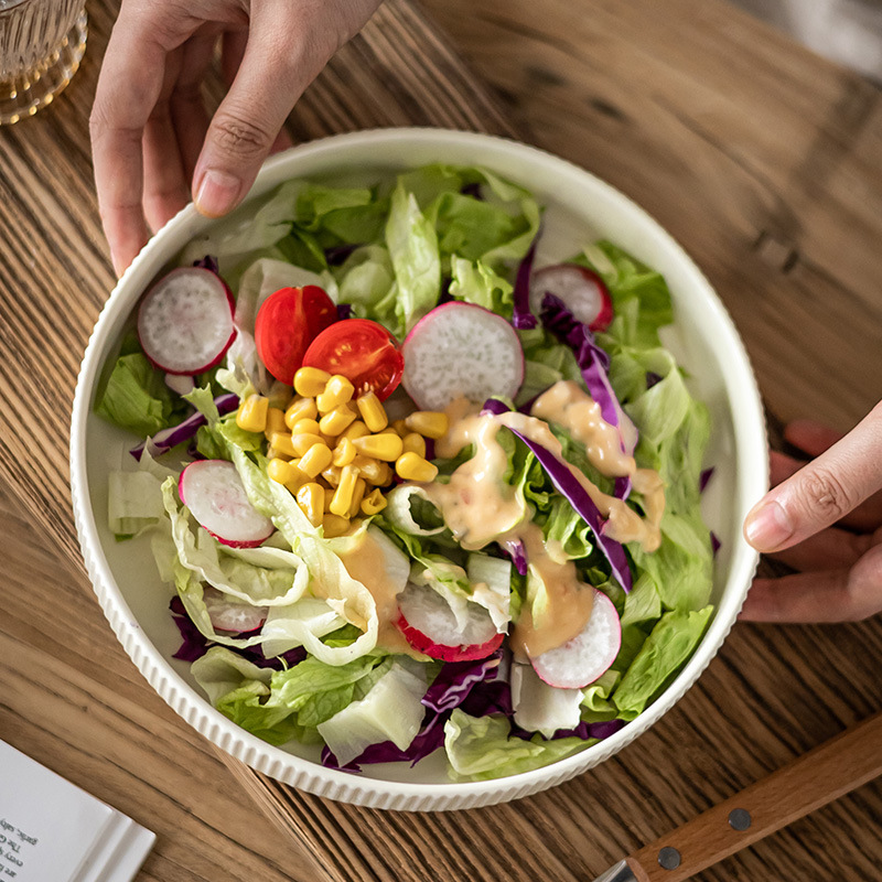 Plato básico Plato profundo de cerámica de color sólido Plato de verduras para el hogar de estilo nórdico Tazón grande redondo Plato de sopa Plato de ensalada Tazón de vajilla