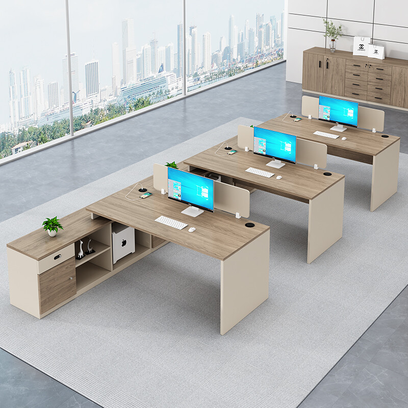 Office desks for modern minimalist company employee workstations, 4-person computer desks, 2-person employee desks