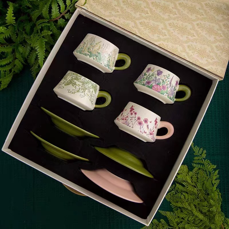 "Secret Garden" serie tazas de café de alta calidad exquisita taza de regalo caja de regalo de boda conjunto de tazas de pareja