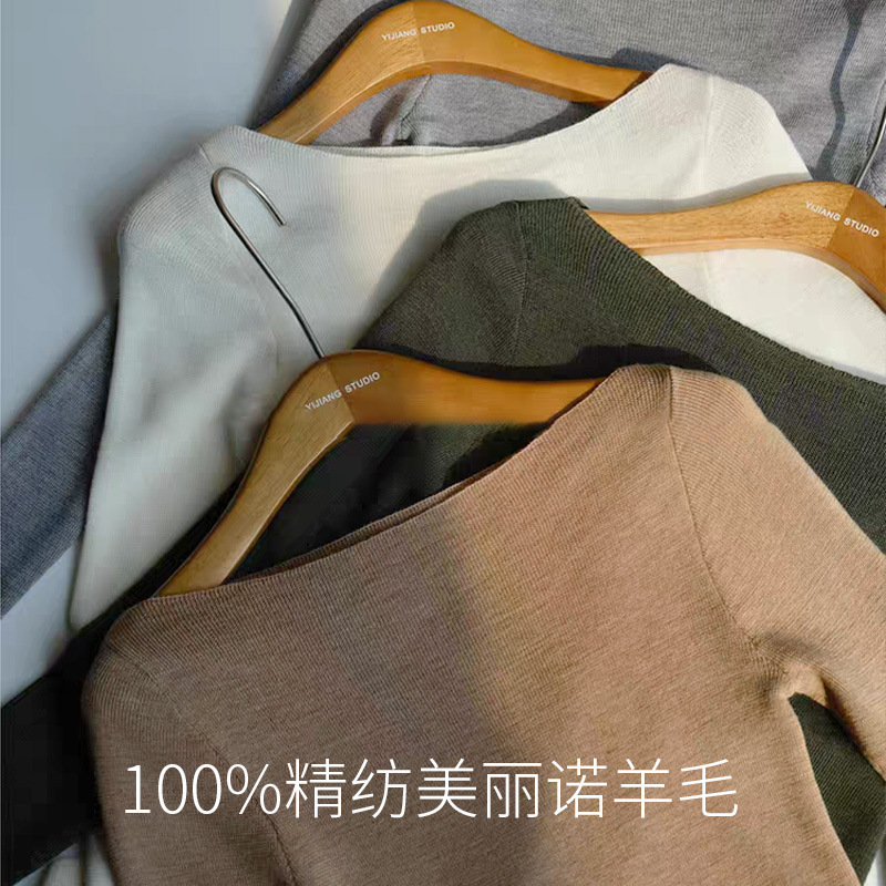 Merino Worsted 100% Wool 120S Seamless One-Line Ready-To-Wear Fashionable One-Shoulder Woolen Sweater Thin Knitted Knitwear