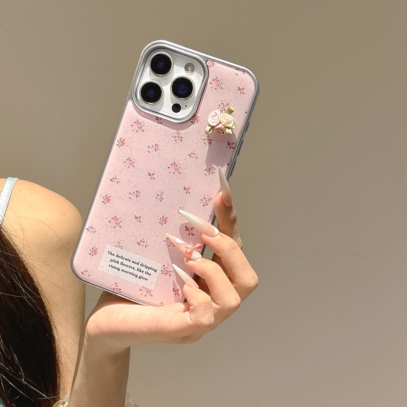 Rosa epoxi niña corazón pequeño floral adecuado para Apple 16ProMax funda para teléfono móvil 15Pro nicho 14/13 mujer 15