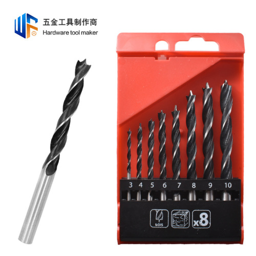 Three-point woodworking twist drill bit 3-10mm multi-specification round handle wood plastic positioning punching hole woodworking drill bit