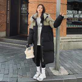 美式撞色拼接羽绒棉服女中长2025冬新款韩版宽松棉袄加厚保暖棉衣