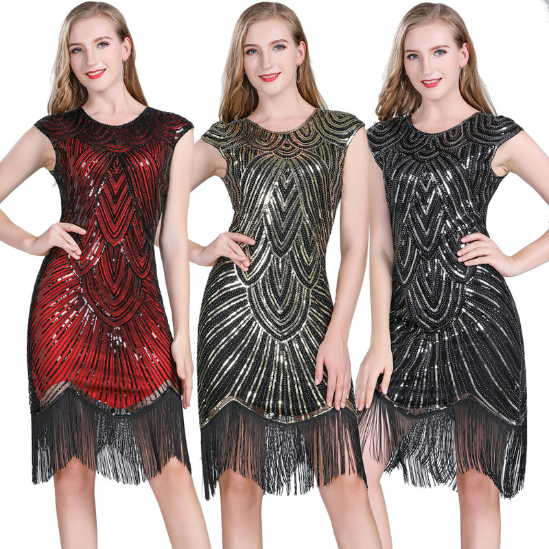 1920s retro sequins tassel skirt toast dress tassel dress party dance dance dress Festival gift