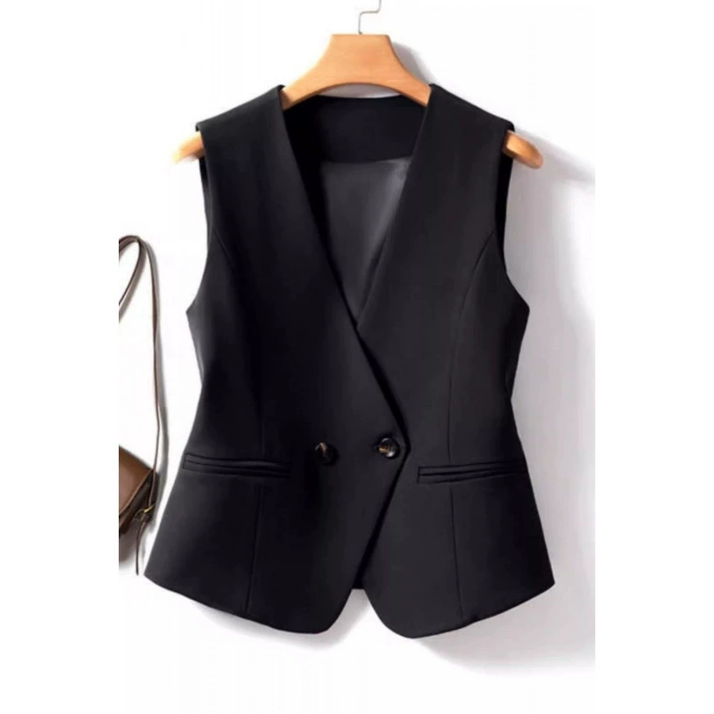 Короткий осенний жилет, черный костюм, slim fit, облегающий