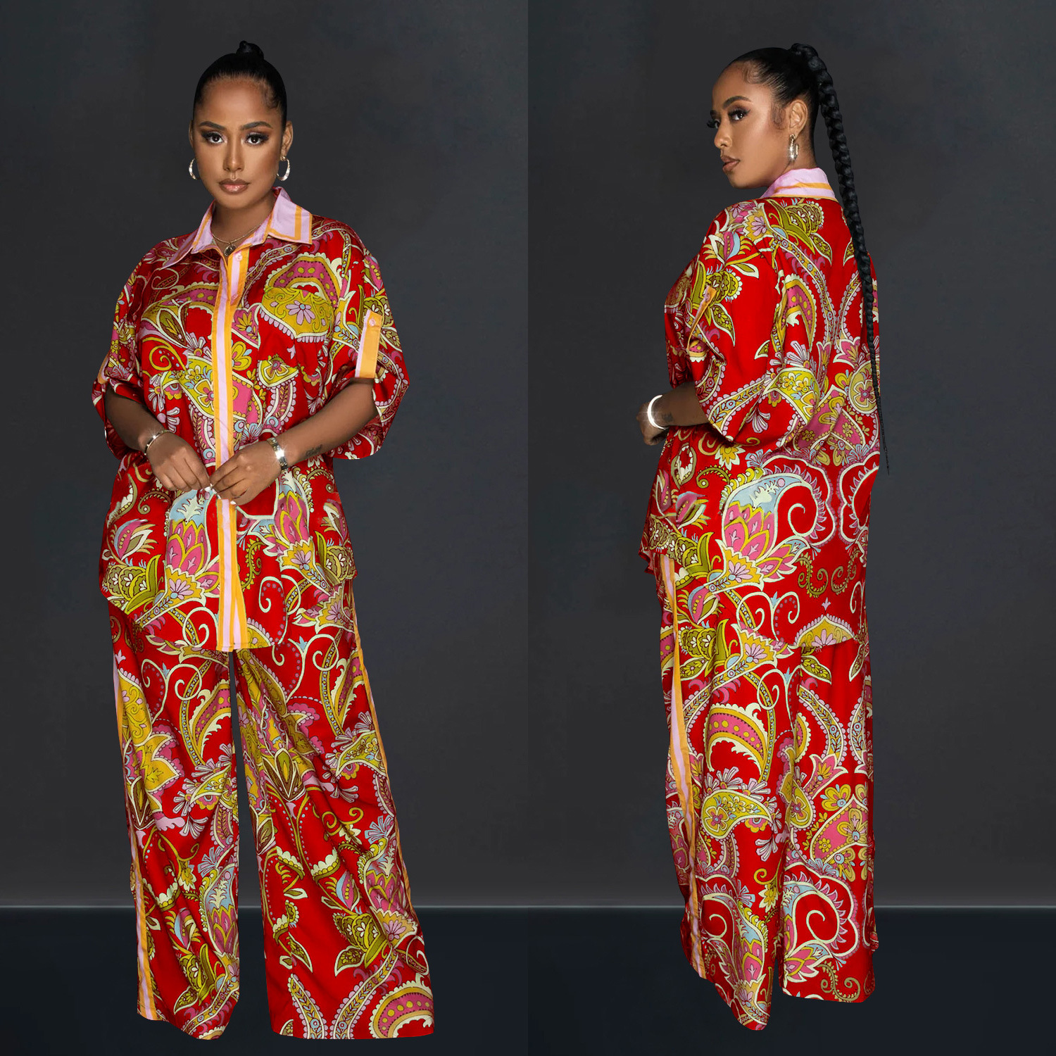 C6618 transfronterizo AliExpress Amazon ropa de mujer de moda europea y americana camisa impresa francesa pantalones de manga corta conjunto de dos piezas image 5
