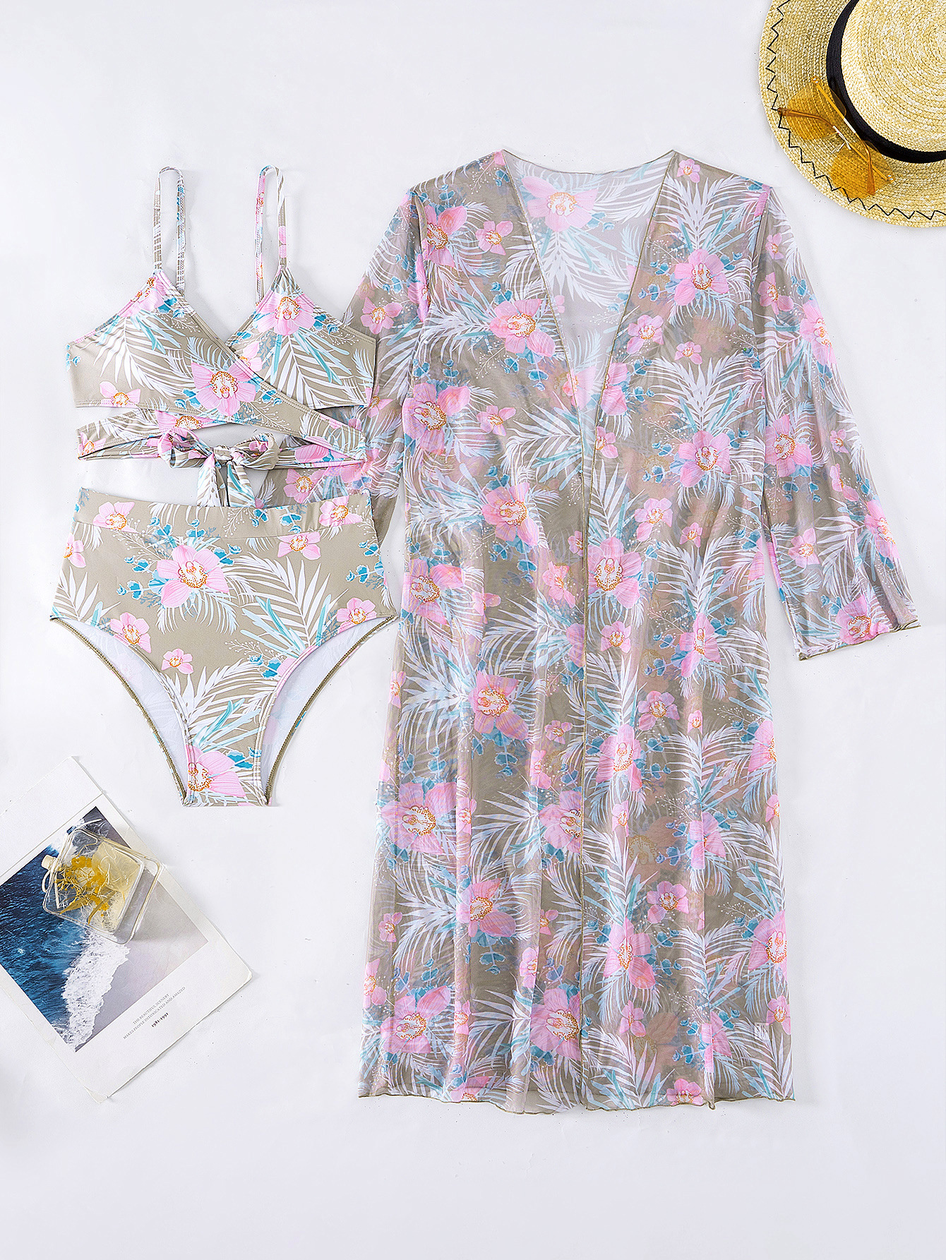 Women's Elegant Lady Printing Flower 3 Pieces Set Bikinis Swimwear display picture 32