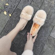 毛毛鞋女秋冬季外穿加绒中跟粗跟网红豆豆鞋高跟冬天棉鞋单鞋女鞋