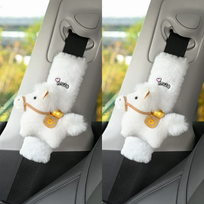Seat belt shoulder pad Shoulder Pads Cute and High-End - white-imitation-rabbit-fur-get-rich-immediately-2-pack