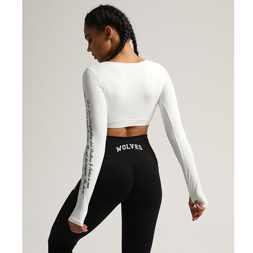 Darcsport wolf headband chest pad sports top tight-fitting navel-baring yoga long-sleeved slim fitness wear autumn