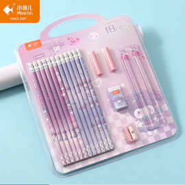 小鱼儿儿童卡通文具套装18件套HB三角杆魔法洛洛铅笔套装批发