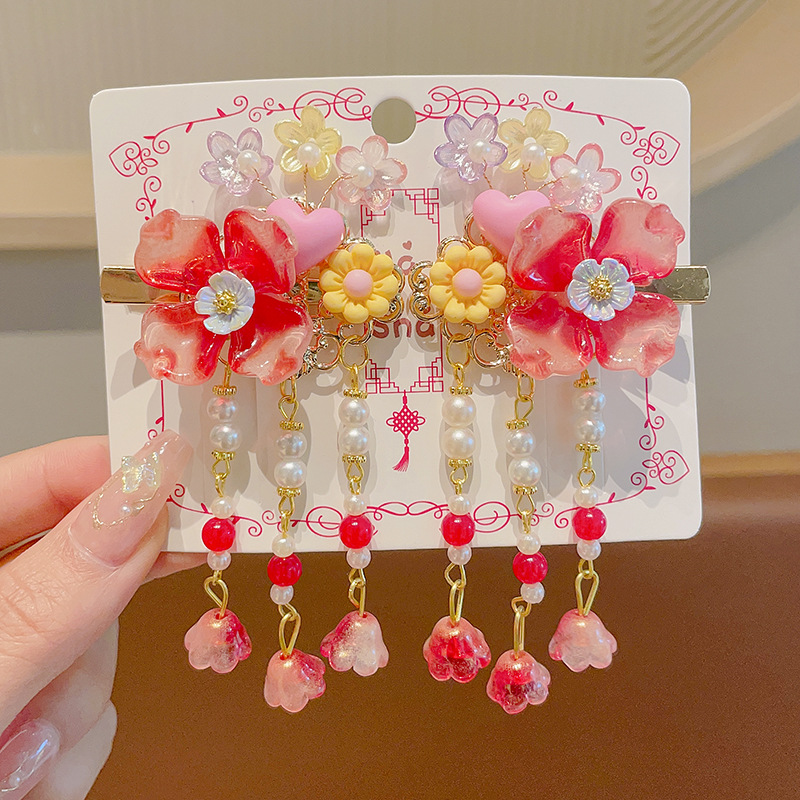 Horquillas Chinas Tradicionales para Niños, Materiales Mixtos, Decorativo, Con Borlas, para Hanfu y Año Nuevo