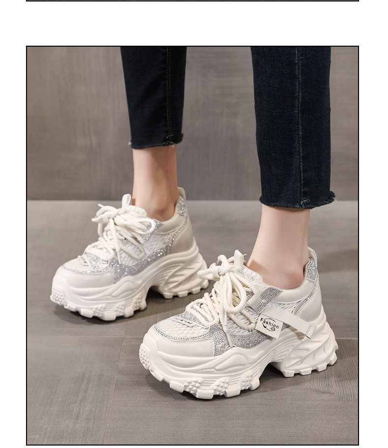 Giày sneaker nữ đế dày chunky lưới thoáng khí tăng chiều cao — màu be chi tiết 12