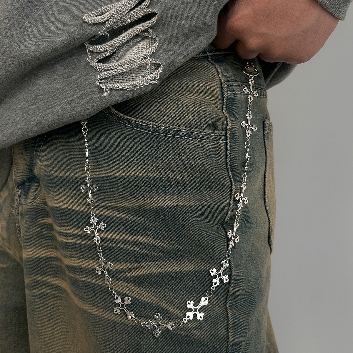 Metal Jeans Belt Men Hip Hop Niche High-end Men's Cross Waist Chain Accessory_voghion.com