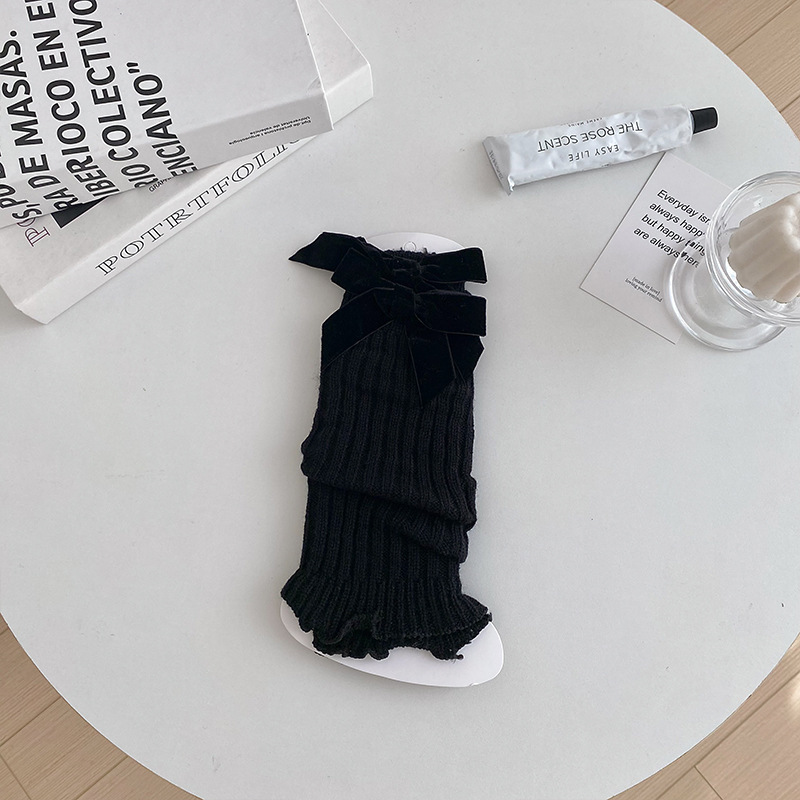 Beinstulpen Bootshang Baumwollsocken für Damen, goldene Samtsocken mit Schleife, trendige gestrickte Wadenstulpen im japanischen Ballettstil aus Wolle_voghion.com