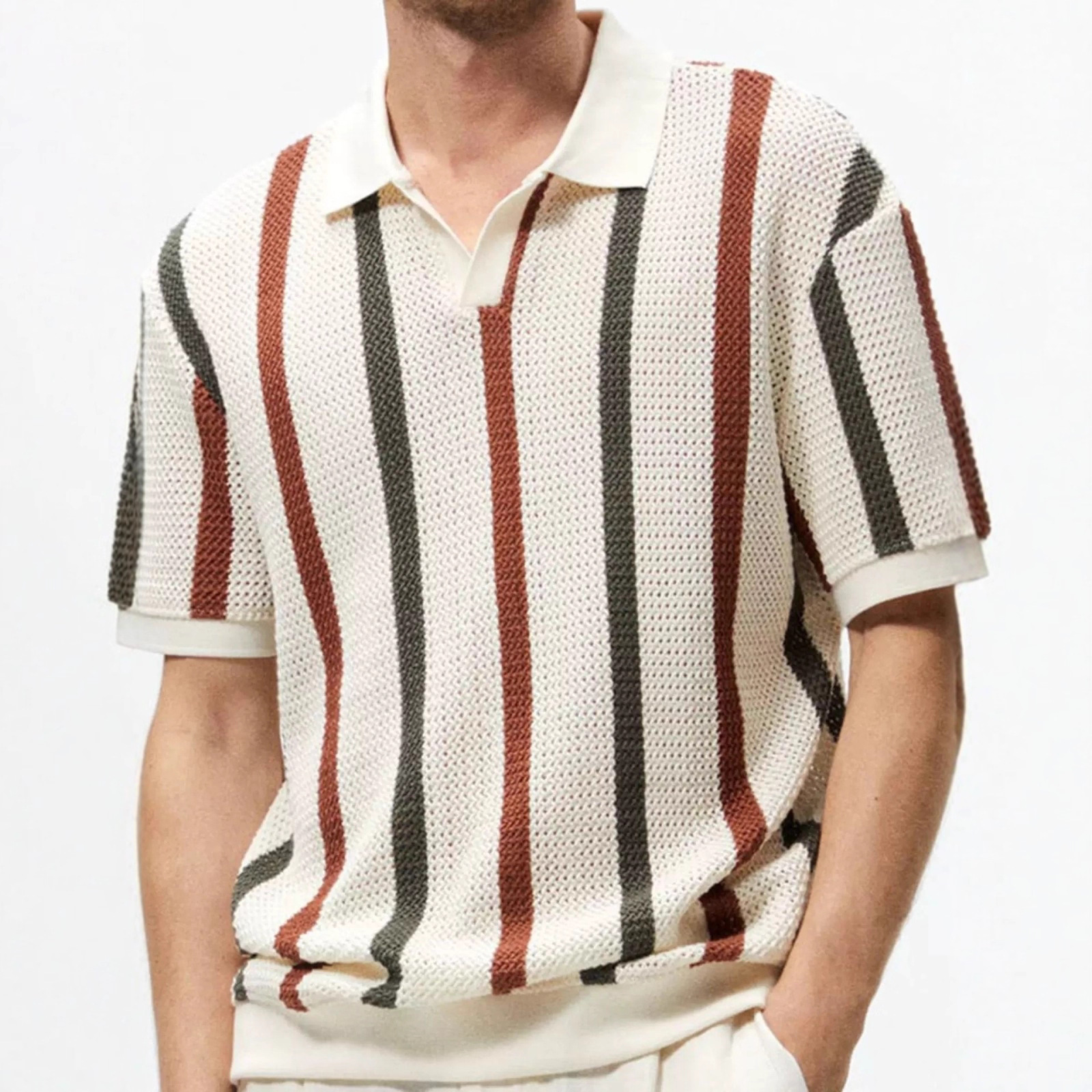Men's Short-Sleeved T-Shirt Summer Simple Designer Geometric Color-Blocked Stripesd Round Neck Knitwear Light Mature Style Top