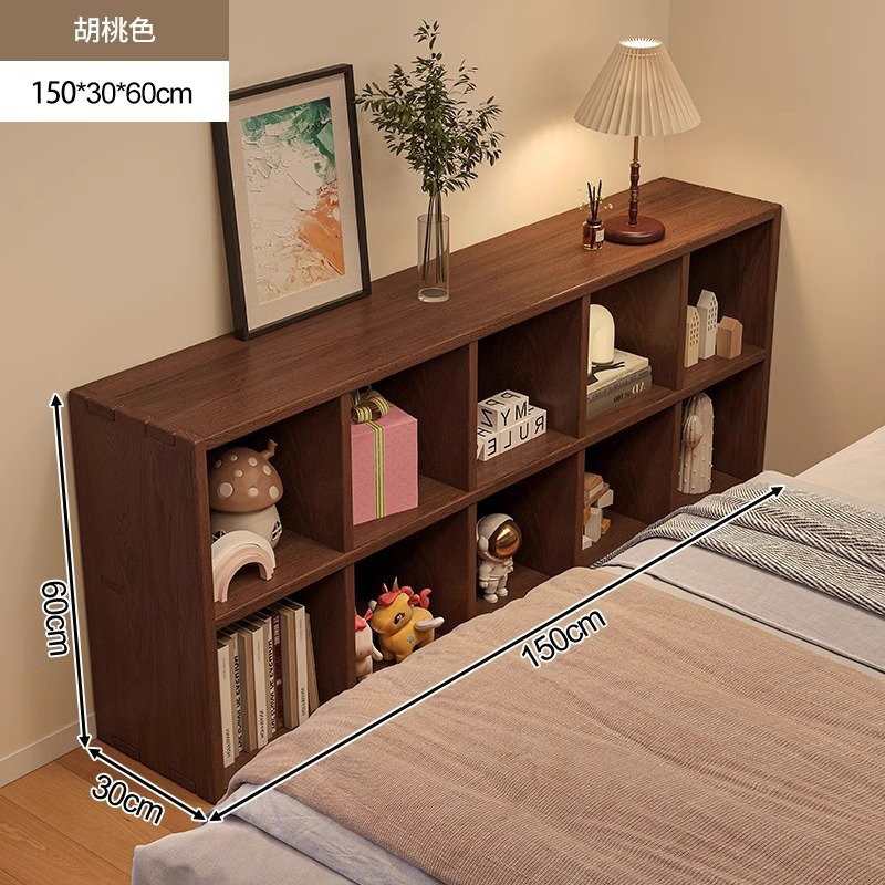 Escritorio de cabezal de cama, gabinete de libros de color nuez, gabinete de cuadrícula libre, gabinete de almacenamiento al lado de la cama