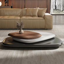 胡桃木可旋转茶几 设计师创意款椭圆茶桌 现代简约家用客厅桌子