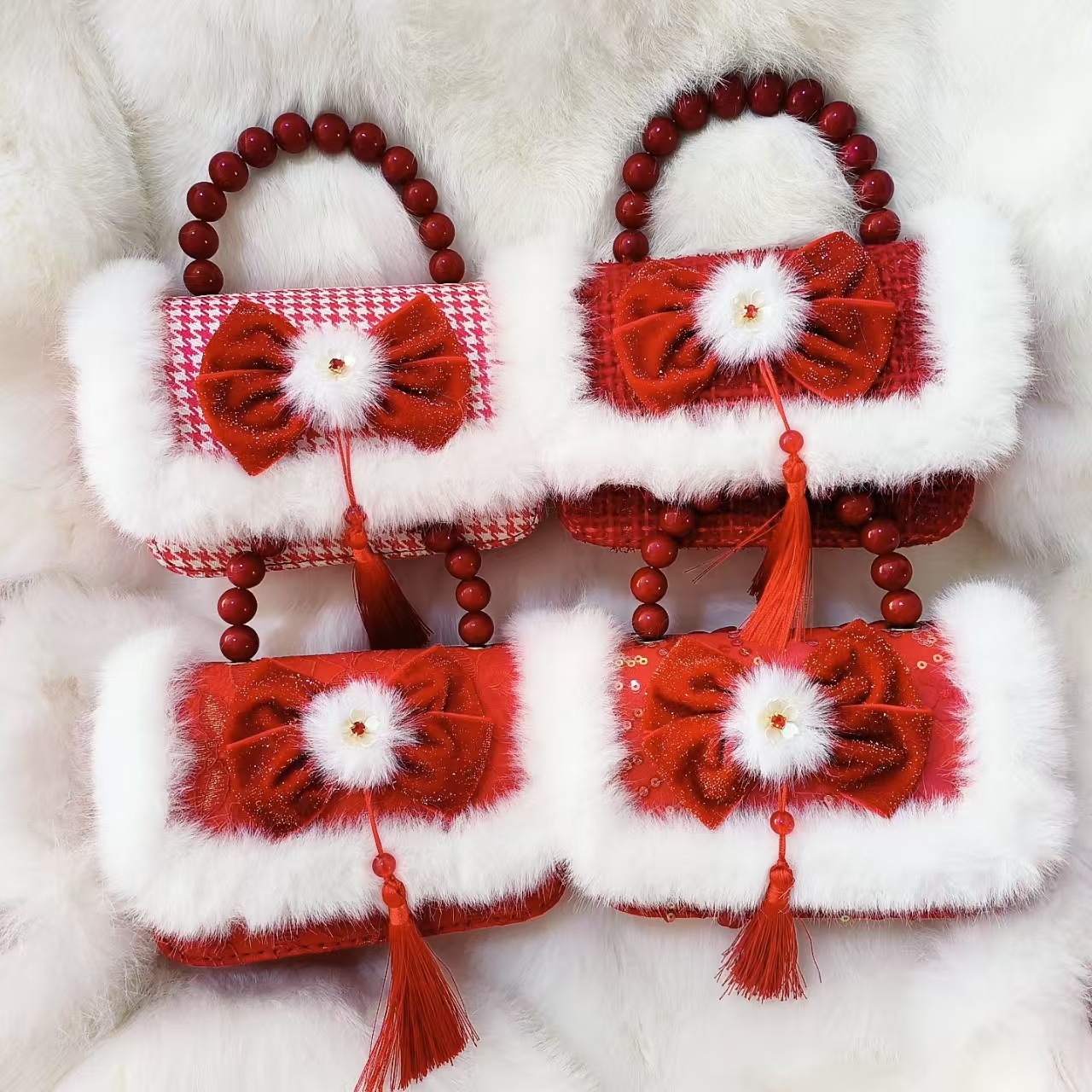 Gran arco rojo bolso de princesa bolso de perla bolso de Año Nuevo bolso de cambio accesorios cadena de hombro