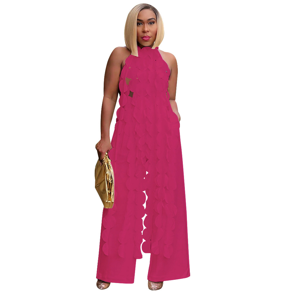 591g Weight Sleeveless Sleeve Length Spandex, Polyester Fabric Type Pant Co-ord Set Sets Type 2 Pieces Set Quantity Holiday, Street Occasion Halter Neck Neckline Loose Fit Type Solid Color Pattern Summer Season Women's Gender Backless Design Sexy, Streetwear Style Holiday Street Women's Sexy Streetwear Solid Color Spandex Polyester Backless Pant Co-ord Set Pants Sets 44