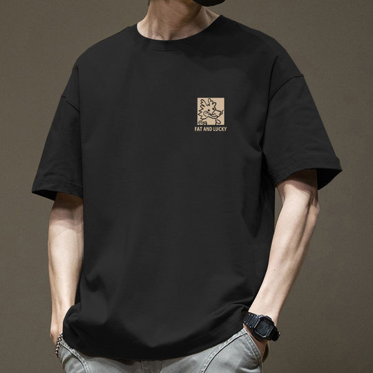 Summer Heavy Ins Trendy Brand Men's Hong Kong Style Short-sleeved T-shirt Loose Cotton Comfortable All-match High-end Men's Casual