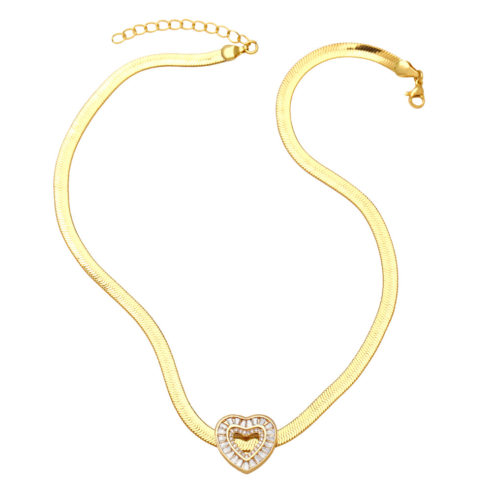 Fashion Heart Shape Eye Copper Inlay Zircon Pendant Necklace 1 Piece