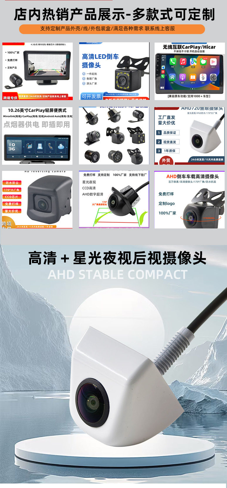 Universal Car-Mounted Ccd High-Definition Camera with Night Vision, Waterproof, Korean-Style Reversing 360 Panoramic View