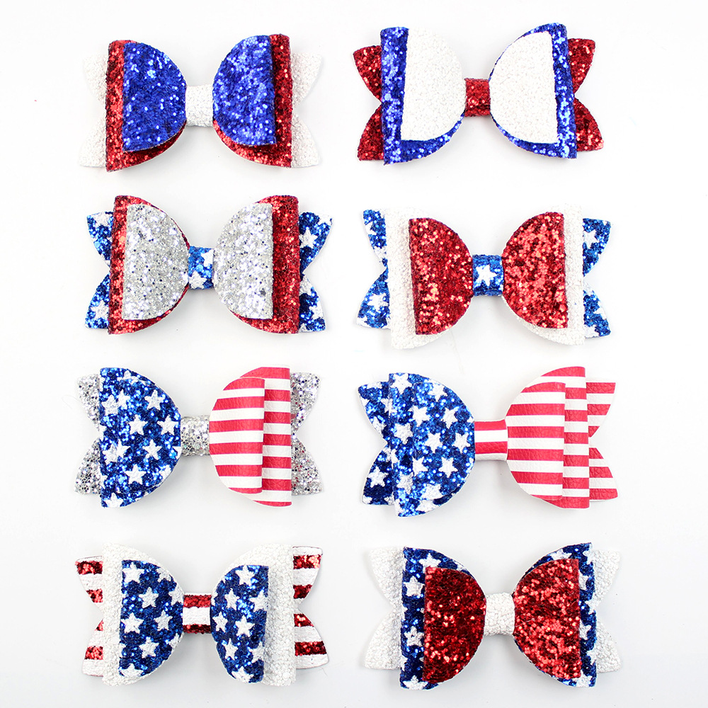 Cross-border New US National Day Independence Day Glitter Shiny Bow Hairpin Patriotic Girl Star Hair Accessories