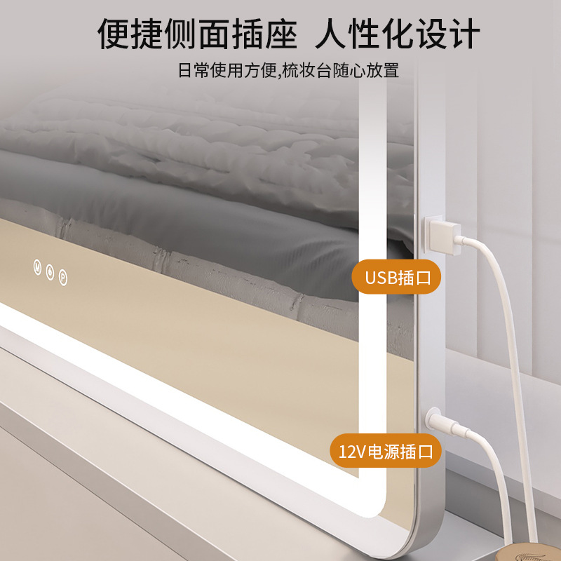 Espejo de maquillaje led inteligente montado en la pared con luz de escritorio espejo de tocador grande pantalla táctil espejo de baño marco de metal