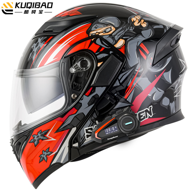 Casco de motocicleta CoolQibao con doble lente abatible antivaho, Bluetooth, batería de larga duración y pantalla, adecuado para uso en pista.