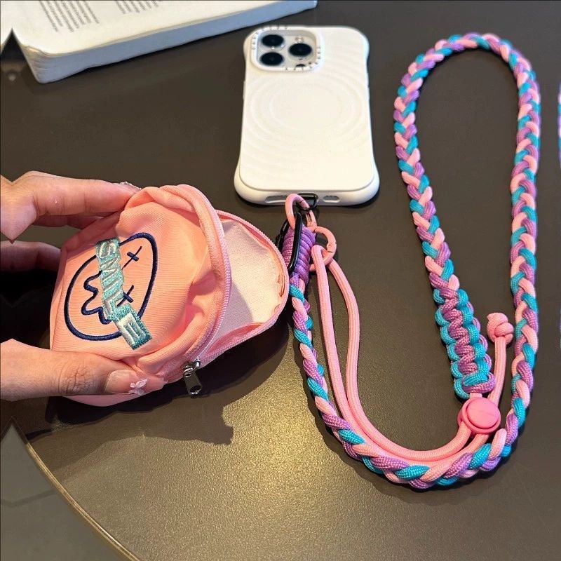 Mobile Phone Lanyard with Small Bag Dopamine Color Adjustable Crossbody Pendant Cosmetics Bag Multi-Functional Anti-Lost Hanging Chain for Women