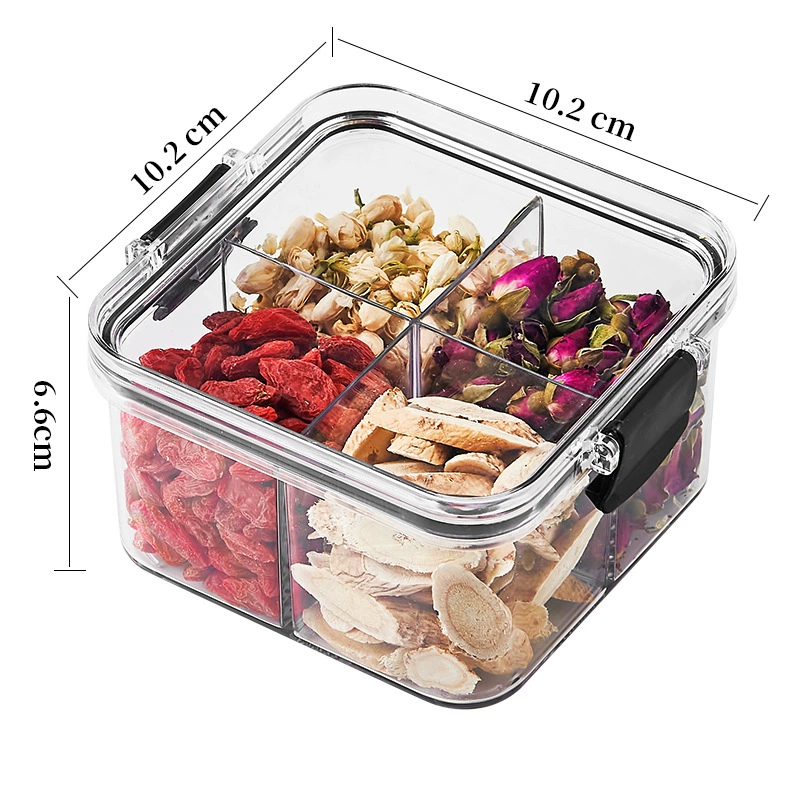 Tea Storage Box, Square Multi-Compartment Container, 680–700 ml, Airtight Stackable