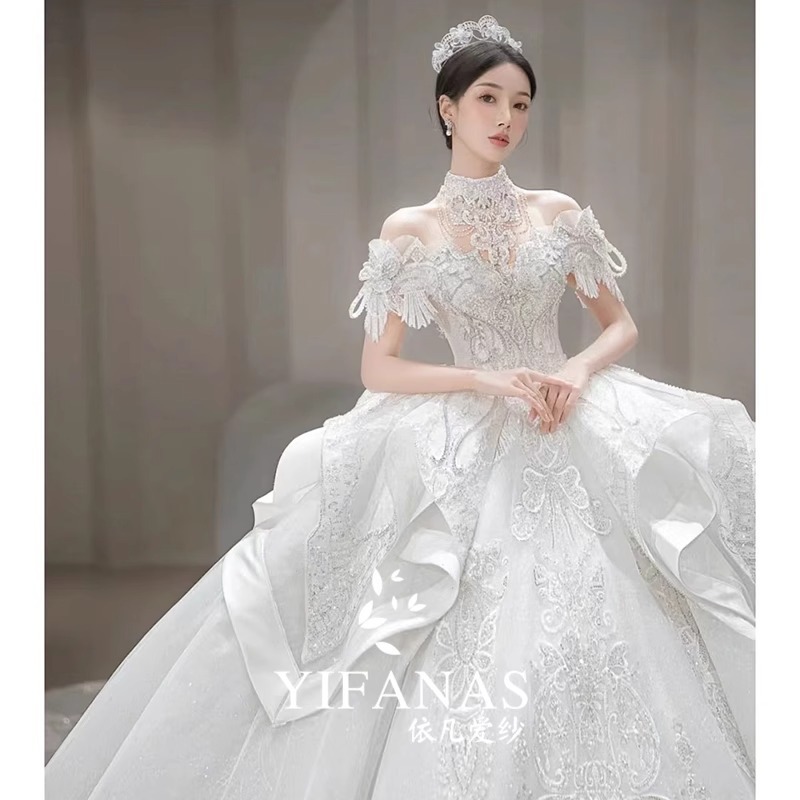 One-shoulder wedding dress 2025 new style bridal main yarn light…