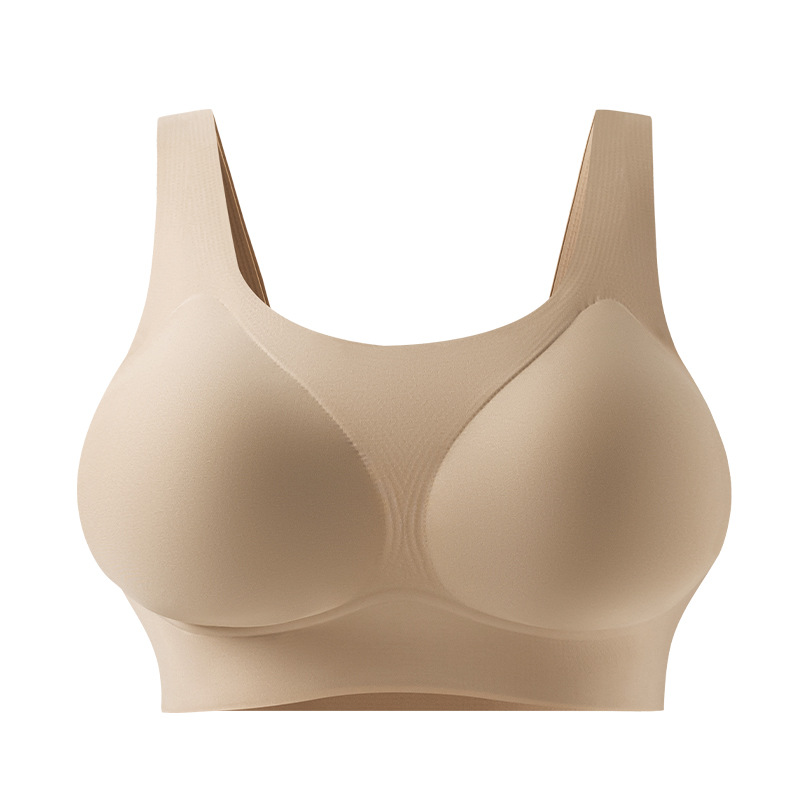 Expansión de la ropa interior invisible de la mujer pecho pequeño se reúne para mostrar una taza vacía sin marca fondo líquido sostén blanco T no es permeable