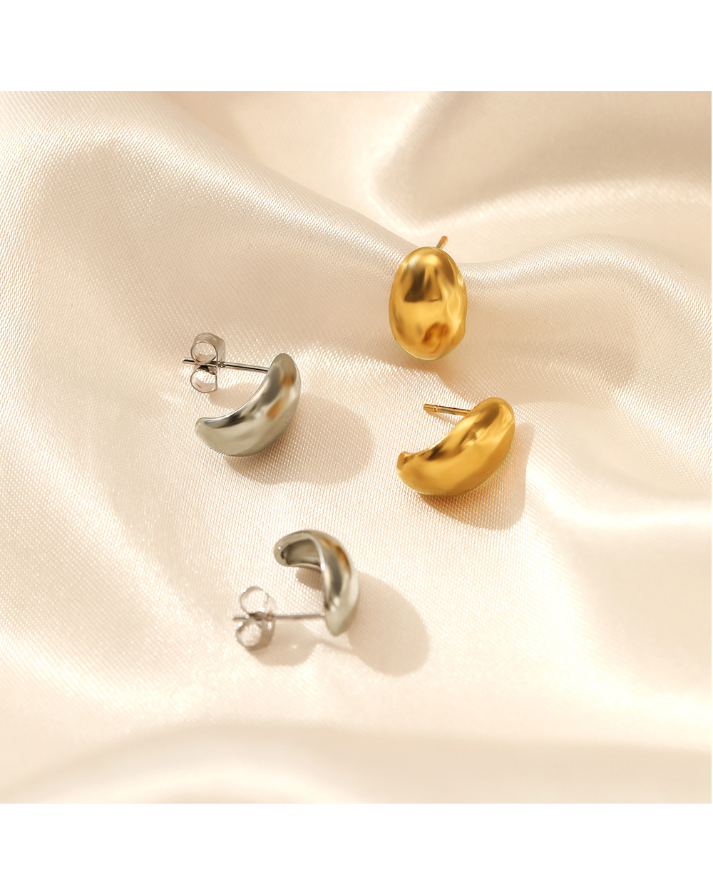 Simple Style C Shape Stainless Steel Gold Plated Ear Studs 1 Pair display picture 3