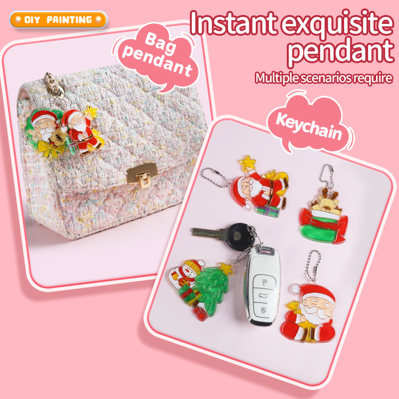 Juguetes de pintura de pegamento sin hornear llavero pintado a mano para niños graffiti tridimensional placa de cristal dibujos animados colgantes regalos de Navidad