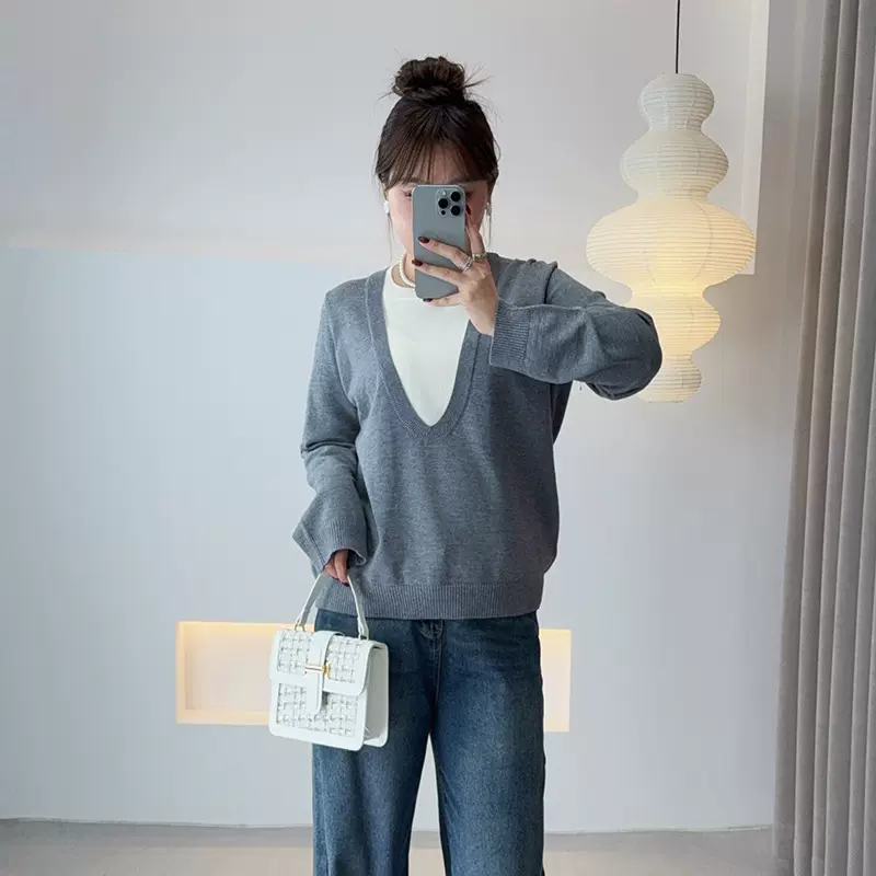 双天2025秋季新款大码胖mm女装舒适休闲假两件撞色长袖毛衣F622