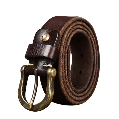 Bold and thickened horseshoe buckle belt for men, genuine leather, pure cowhide, trendy, versatile, fashionable, retro, casual jeans belt