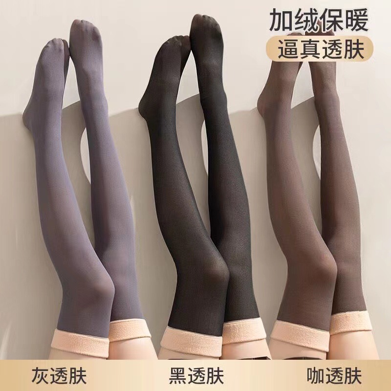 Silicone Non-Slip Fake Sheer Over-The-Knee Leg Warmers for Women, Thickened and Fleece-Lined for Winter, Skin-Like Warmth, Knee Protection, Thigh-High Socks